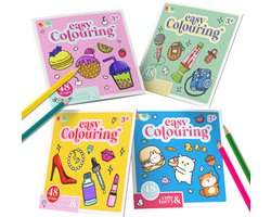 Cute and Cozy Kleurboek 4pcs - Easy Colouring book voor Kinderen en Volwassenen - 192 Unieke Designs - Joya Creative
