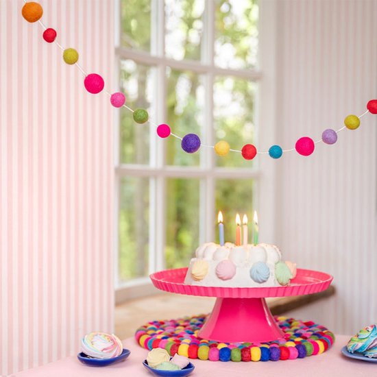 Viltslinger Wolvilt - Bolletjes Mixed Maten Multicolor - Handmade&Fairtrade - Homedeco - 200cm