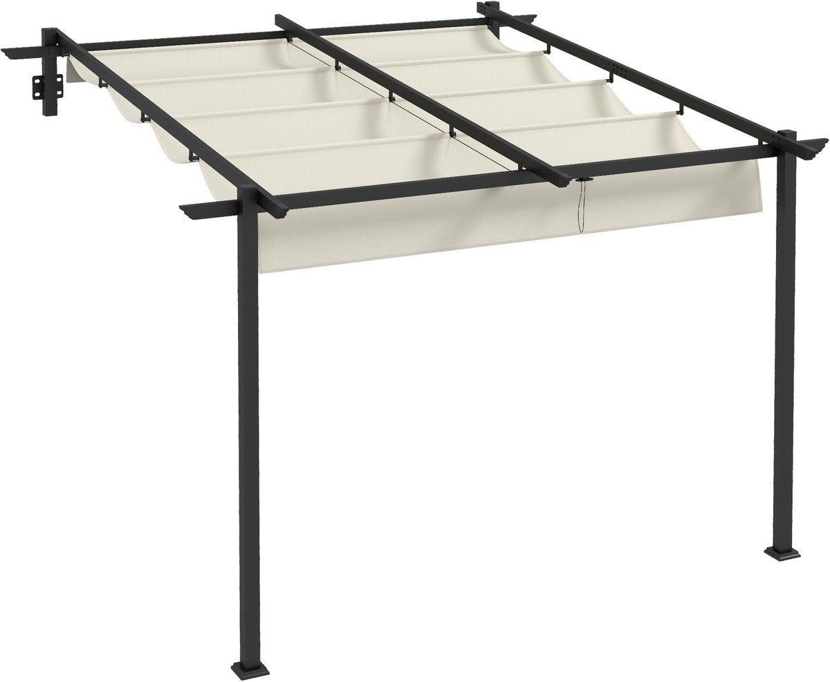 Outsunny Terrassendach Pergola ca. 3x3m Terrassendachung, Garten Pavillon aus Aluminium, Wandmontage, Gartenpavillon mit Verstellbares Dach, Sonnenschutz für Terrasse und Garten, Cremeweiß