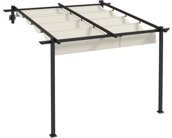 Outsunny Terrassendach Pergola ca. 3x3m Terrassendachung, Garten Pavillon aus Aluminium, Wandmontage, Gartenpavillon mit Verstellbares Dach, Sonnenschutz für Terrasse und Garten, Cremeweiß