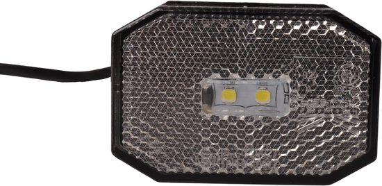 Remlicht met twee witte LED's, geribbeld, transparant kunststof en zwarte rand.