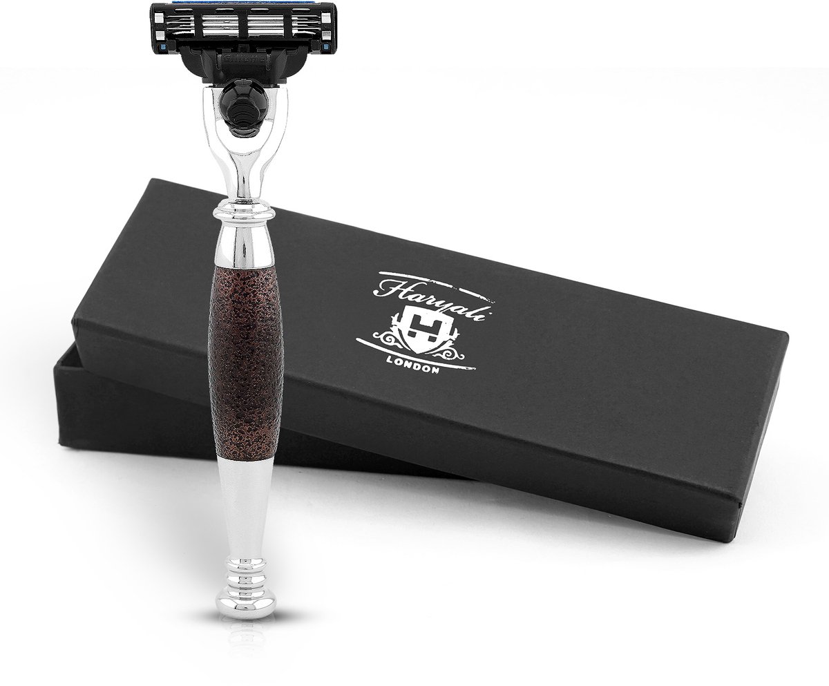 Haryali London 3 Edge scheermes voor mannen en vrouwen - Ergonomisch herbruikbaar scheermes - Scheermes voor lichaam en gezicht - Metallic scheermes voor mannen - Kastanjebruin