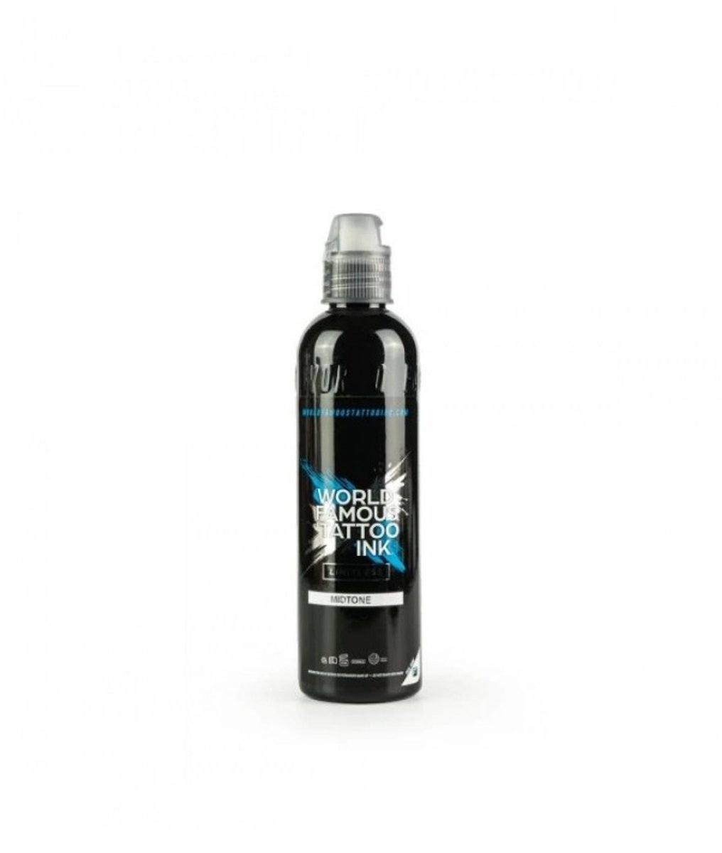 WORLD FAMOUS LIMITLESS MIDTONE GREYWASH 120ML | Graywash | Tattoo ink | Tattoo Inkt | Shader | Zwart tattoo inkt |