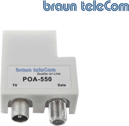 Witte Braun POA-550 splitter met TV- en Data-aansluitingen.