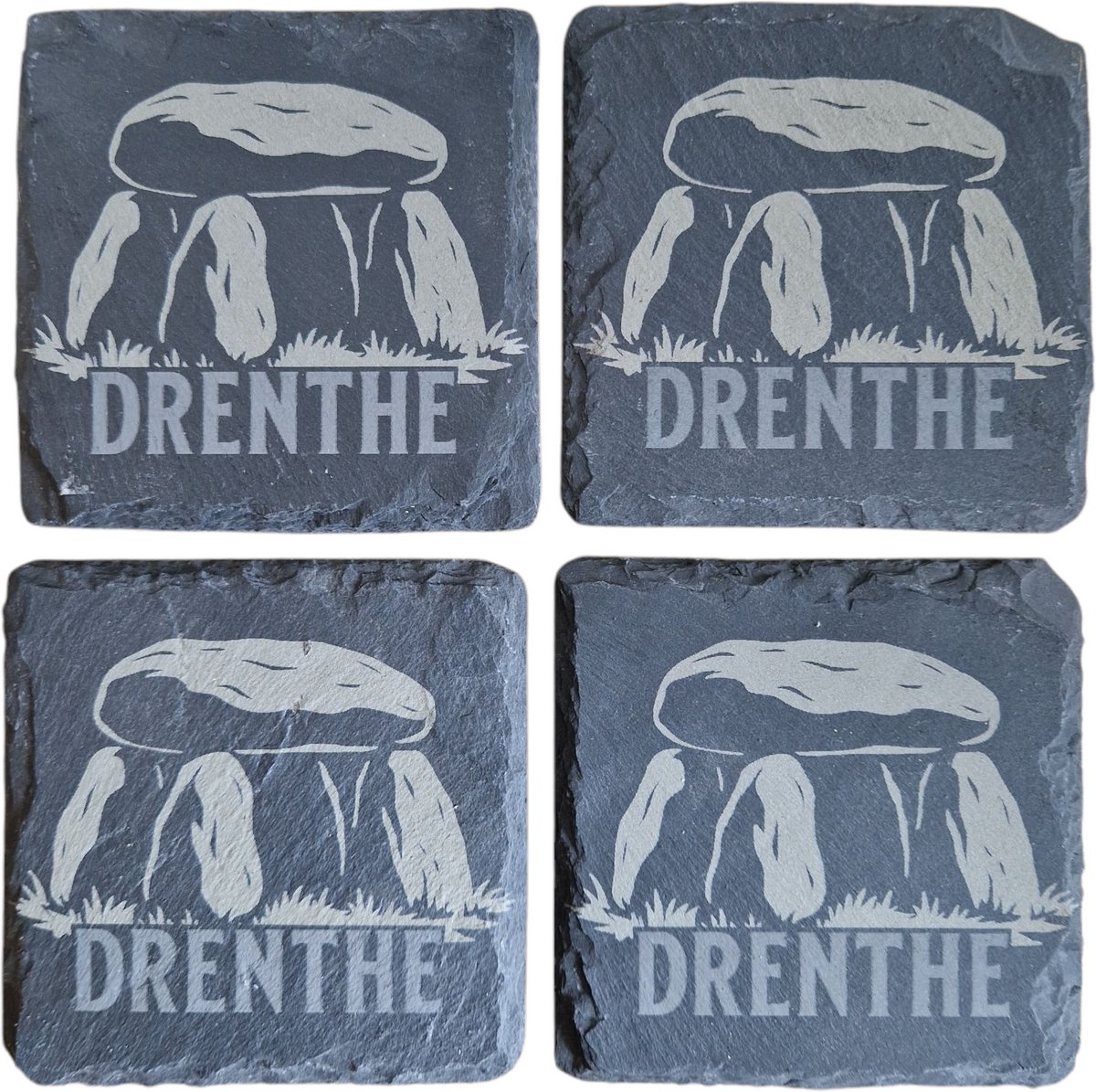 Spant7 - Leisteen onderzetters - Onderzetters - Set van 4 - Drenthe - Hunebed - 10x10cm