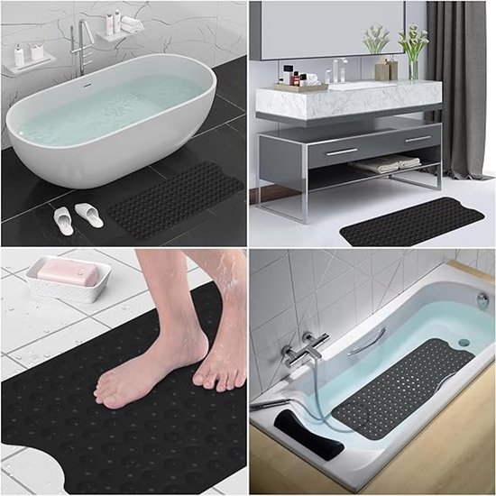 Badmat, antislip, 88 x 40 cm, extra lang, schimmelbestendig, machinewasbaar, badmat, douchemat met afvoergaten, zuignappen (helder blauw