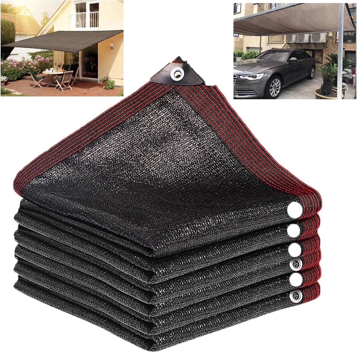 zwarte schaduwdoek voor de tuin - schaduwdoek – zonwering schaduwdoek - stevige, duurzame - kasgaasstof met ringen - voor buitencarports, balkons, binnenplaatsen, zwembaden, kassen (4x5m）