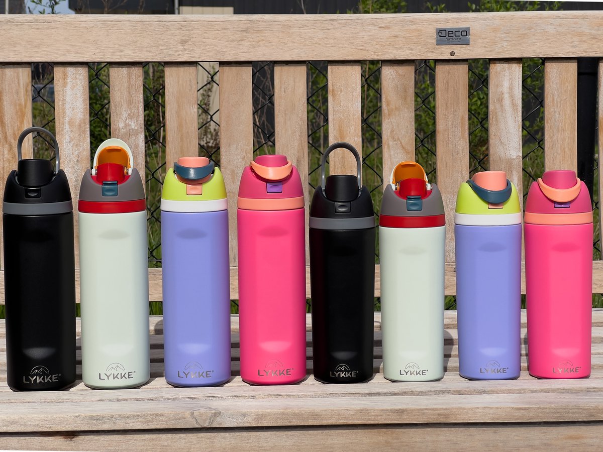 LYKKE MultiSip Lekvrije 3 Laagse Geïsoleerde RVS-fles met rietje voor sport, reizen en school BPA-vrije sportwaterfles, 24 oz, 720 ML, crème (Pastel Cream) thumbnail 4
