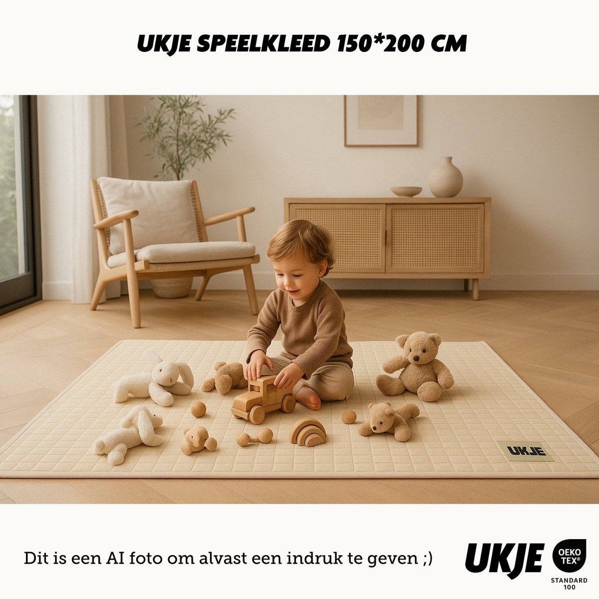 Ukje Speelmat Baby - Speelkleed Baby 150 bij 200 cm - Antislip - Speeltapijt - Met gratis opbergtas - Playmat - Babygym - Opvouwbaar - Oeko-Tex Gecertificeerd - Beige Jungle – foto 5