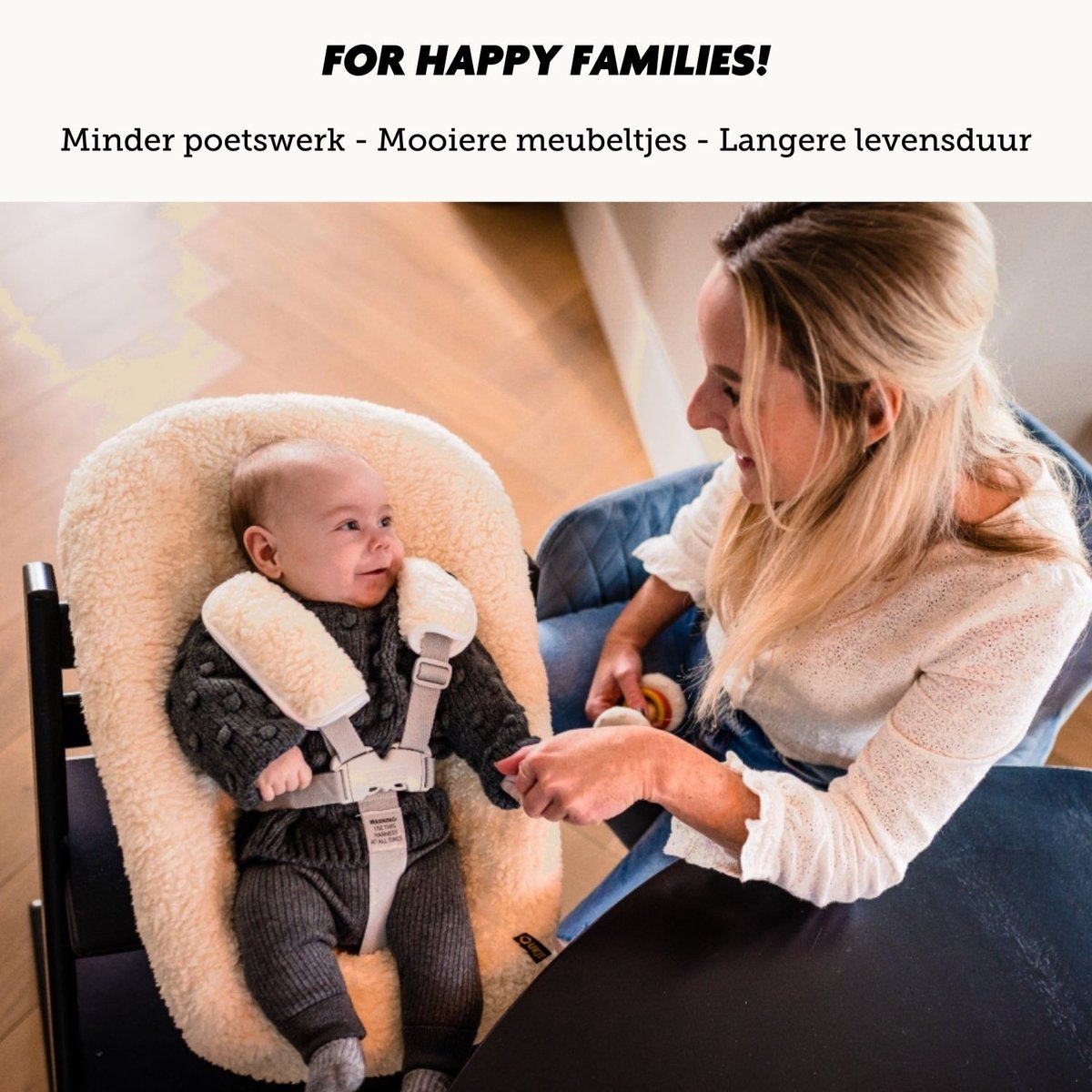 Ukje Newborn Hoes Tripp Trapp - Voor Stokke Kidsmill Novi Newborn Set - Veilig getest Oeko-Tex - Waterdichte binnenkant - Met Gordelbeschermers - Lichtbeige Teddy – foto 6