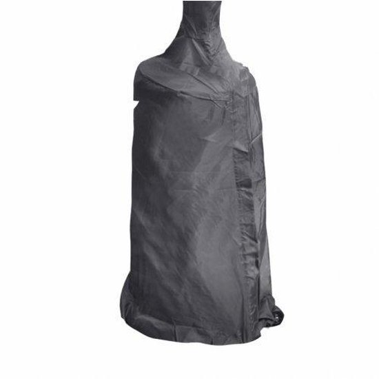Donkergrijze beschermhoes voor een terrasverwarmer.