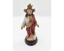 Jezus Christus met Kruis Wonderdadig - beeld 13,5 cm hoog op console - materiaal polystone - religieus beeld
