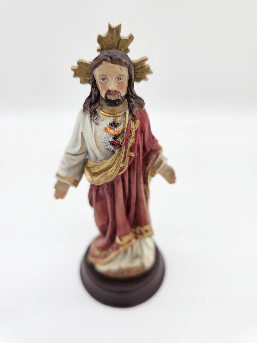 Jezus Christus met Kruis Wonderdadig - beeld 13,5 cm hoog op console - materiaal polystone - religieus beeld