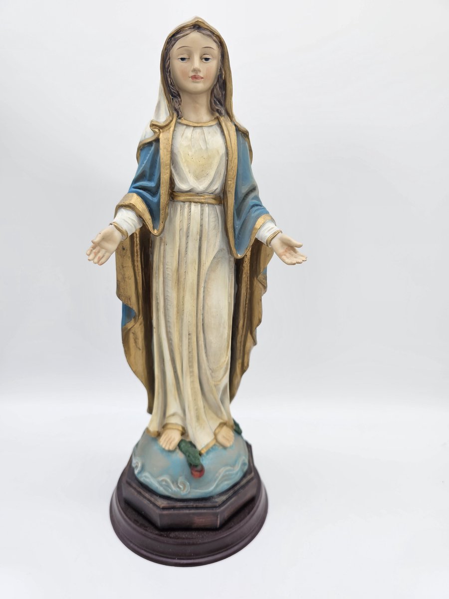 Maria Wonderdadige - beeld 31 cm hoog op console - Madonna met open handen - materiaal polystone - religieus beeld