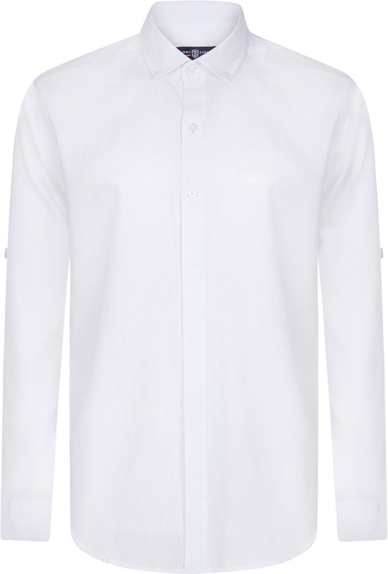 Jimmy Sanders Linnen Katoen Blend Shirt - Overhemd Heren Wit - S