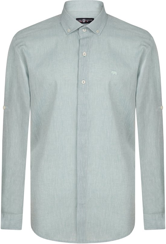 Jimmy Sanders Linnen Katoen Blend Shirt - Overhemd Heren Turkoois - L