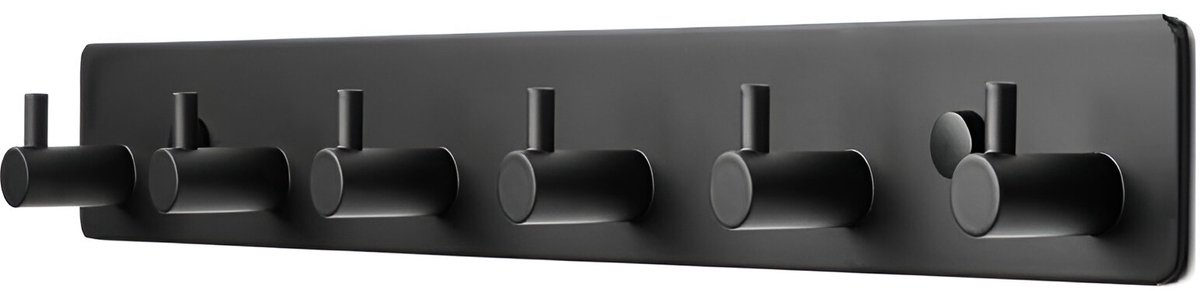 TOJ 6 Haaks Wandkapstok – 39cm - Muur / Wand Kapstok - Handdoekrek - Industrieel - RVS - Mat Zwart