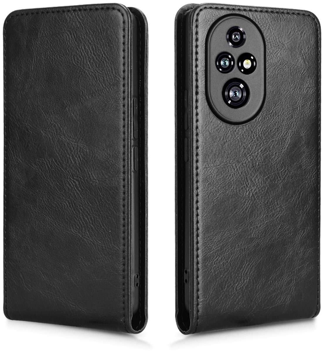 Hoesje geschikt voor HONOR 200 Pro - Phonesta Leather Vertical Flip Wallet Case - Zwart