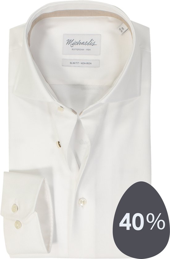 Chemise homme Michaelis slim fit - dobby - blanche - Repassage facile - Col : 44