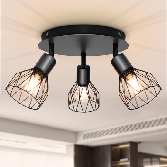 Dehobo Plafondlamp, spots, draaibaar, zwart, spot, met fitting E14, plafondlamp, 6 plafondspots, voor binnen, keuken, slaapkamer, woonkamer, max. 40 W, zonder lampen
