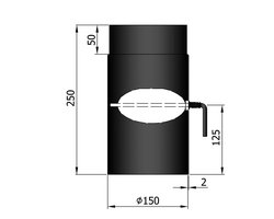 Kachelpijp Ø150 lengte 250 met reduceerklep - zwart - staal - 2mm