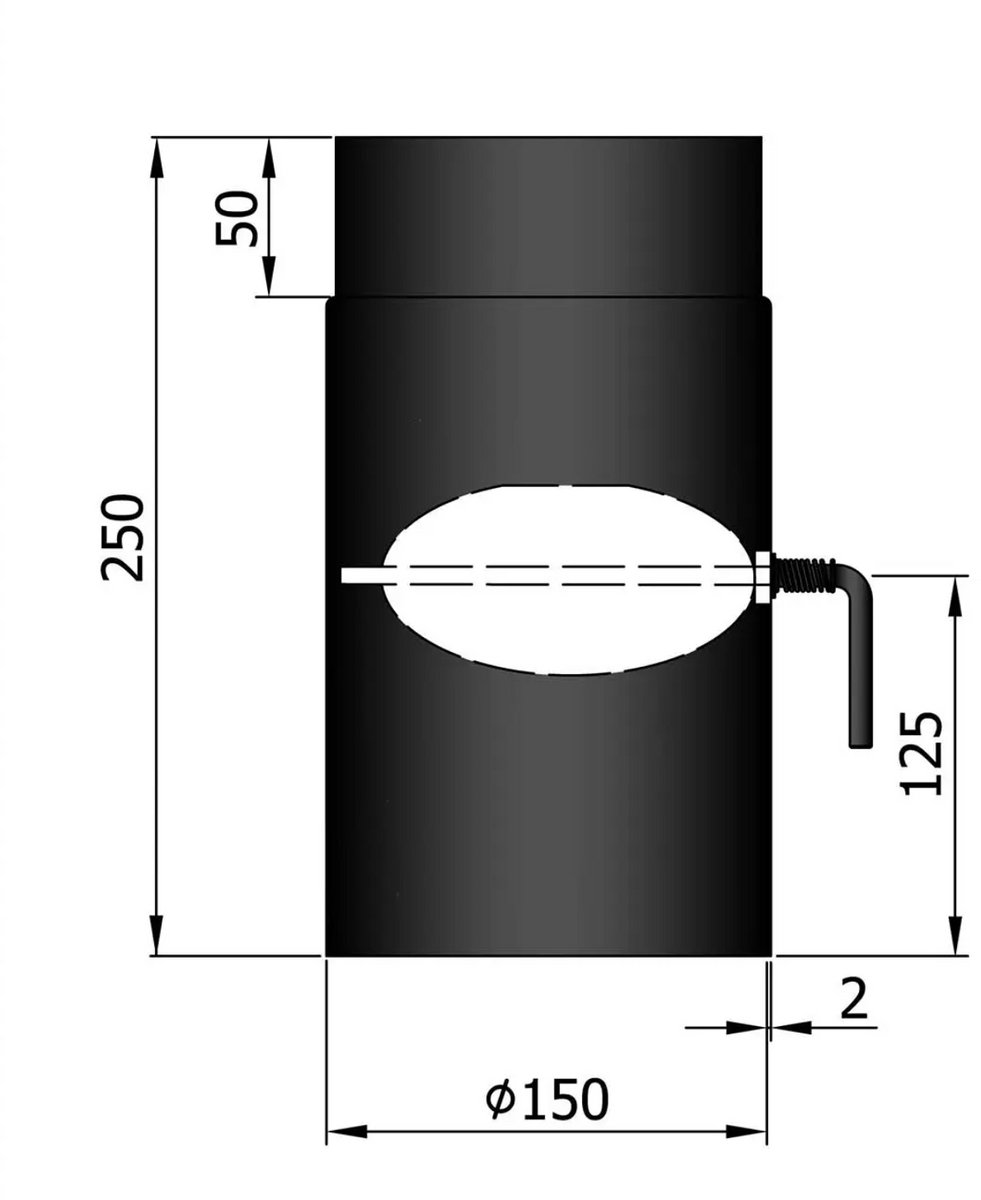 Kachelpijp Ø150 lengte 250 met reduceerklep - zwart - staal - 2mm