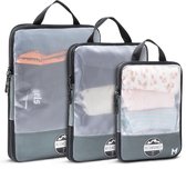 Reismonkey Packing cubes transparant - Grijs - Met compressie - Kofferorganizer - set van 3 - waterafstotend