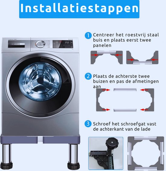 DEWEL Onderstel voor wasmachine met 8 poten 8 buizen, Draagvermogen 500kg Verstelbare onderstel voor wasmachine voor koelkast, droger en vriezer (Instelbaar 54,5-67 cm, 17,5-20,5 cm
