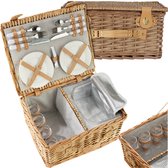 tectake® complete Picknickmand Set Terschelling - Luxe 21-delige Picknick set voor 2 personen - Picknick Mand van Riet - Inclusief Koelvak, Set met Borden, Kunststof Wijnglazen en Roestvrijstalen Bestek