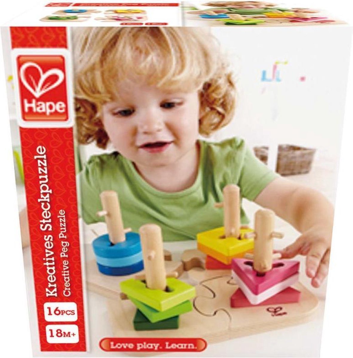 Hape Creatief Steekkralen Puzzel - Houten Vormpuzzel voor Peuters vanaf 18 Maanden, 16 Stukjes — afbeelding 12