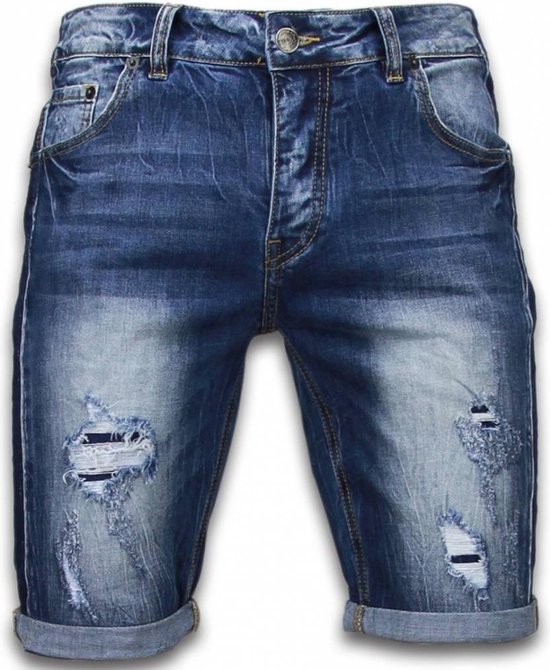 Korte Broeken Heren Slim Fit Torn Look Shorts - Blauw | bol.com