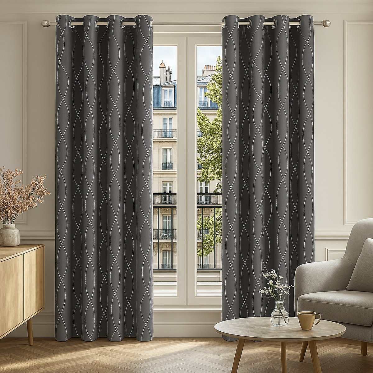 Famanu Verduisterend Gordijnen met Ringen 140x245cm Gordijnen Kant en Klaar Effen Ondoorzichtig Geluiddempend Thermogordijn Gordijnen voor Slaapkamer Lichtgrijs