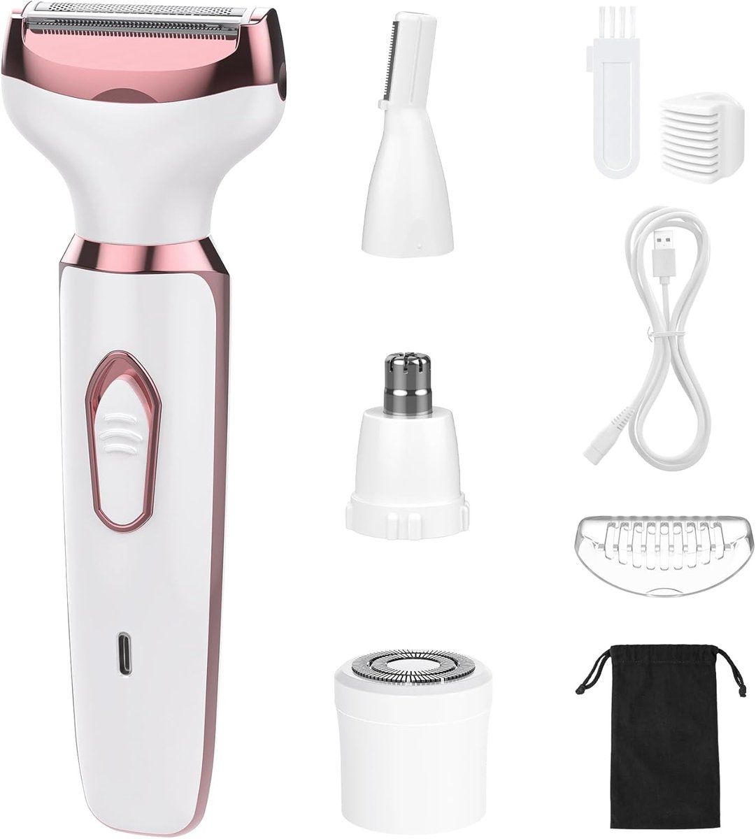 4-in-1 Elektrisch Scheerapparaat voor Dames - Draagbaar en Hypoallergeen Scheerapparaat voor Gezicht, Lichaam, en Bikinitlijn