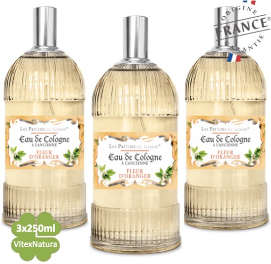 Oranjebloesem Eau de Cologne 3 x 250 ML | merk A L'Ancienne | unisex | multifunctioneel als parfum, roomspray en fris linnengoed | Franse Parfum de Grasse