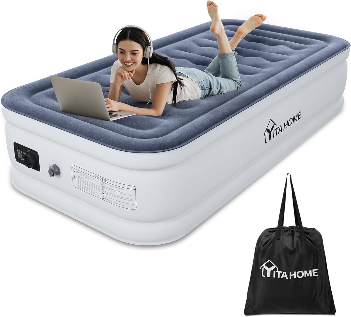 Air Mattress Self-Inflating with Integrated Electric Air Pump - Inflatable Bed for Camping and Guests