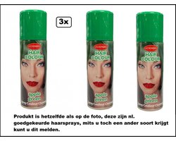 3x Haarverf/haarspray groen 125 ml - Apple green - Word bezorgd in doos ivm beschadeging - Festival thema feest carnaval haar kleurspray party