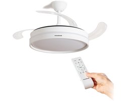 Plafondventilator met licht InnovaGoods, stil, intrekbare bladen, 6 snelheden, 3 modi, afstandsbediening