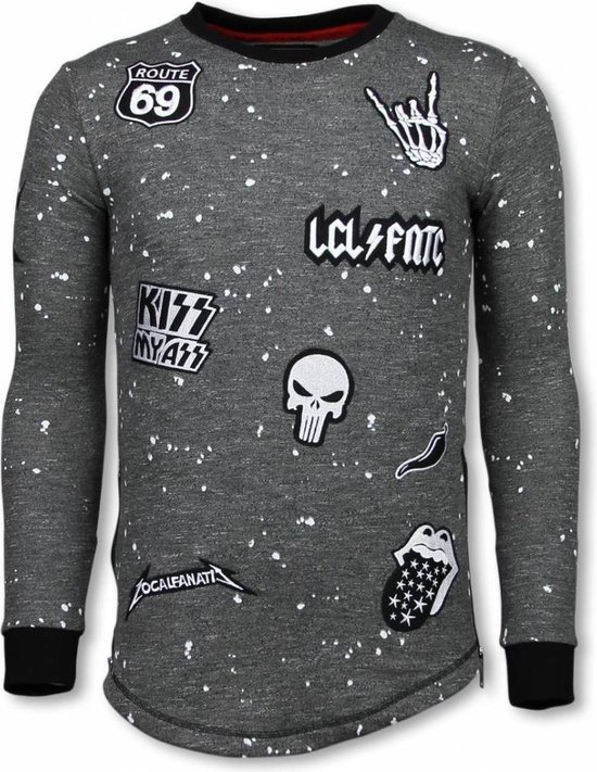 Local Fanatic Longfit Embroidery - Patchs de pull - Rockstar - Pull XXL noir pour homme