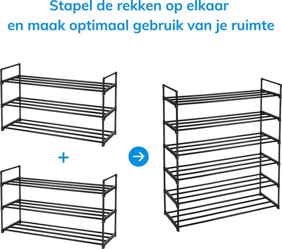 ACAZA Schoenenrek - Set van 2 - Voor 24-30 paar schoenen - 92 x 30 x 54 cm - Metaal - Zwart