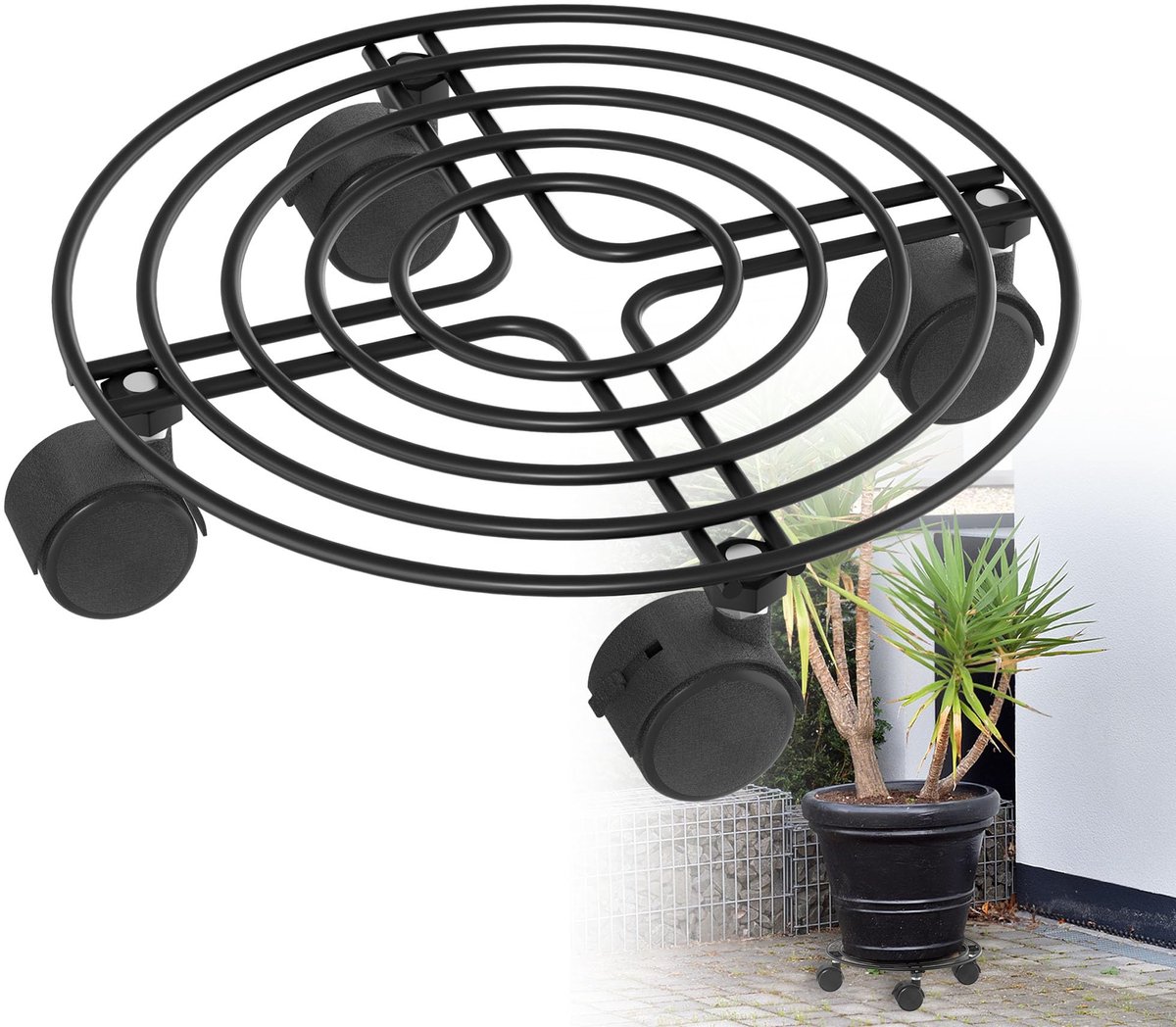 Aufun 2 Stukken Plantenwagen rolplank planten metalen bloemenwagen plantencaddy met 4 wielen rolplanken met 2 remmen voor planten binnen buiten huis en tuin (TYPE B)