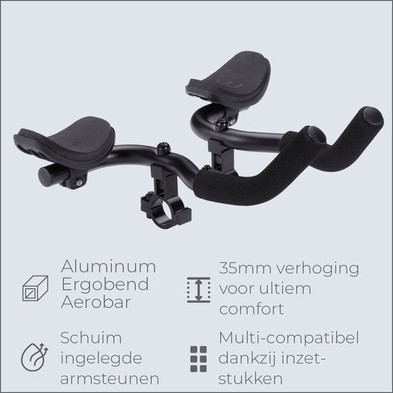 BBB Cycling Opzetstuur Racefiets - Aluminium Ligstuur - Verstelbaar Opzetstuur met Armsteun - Tijdritstuur - Triathlon Stuur - Compatibel met 22.2, 25.4 of 31.8mm Fietsstuur - AeroComfort BHB-59 van BBB Cycling — afbeelding 2