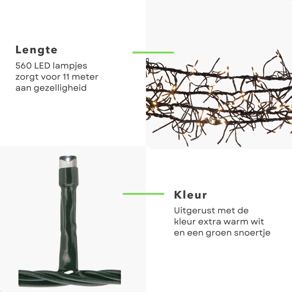 Cheqo® Kerstboomverlichting - Micro Clusterverlichting - Kerstlampjes - Led Verlichting - Kerstverlichting voor Binnen en Buiten - 560 LED's - 11 Meter - Extra Warm Wit - 8 Functies + Geheugen – foto 4
