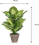 Plante artificielle Dieffenbachia verte, 40 cm de haut, dans un pot gris.