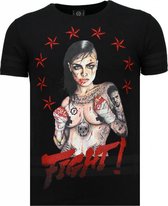 Fighter! - Rhinestone T-shirt - Zwart