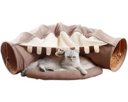 DECIPETS - Kattentunnel XL - Kattenspeelgoed - Zacht Kattenmand - 3-in-1 Kattenhuis voor Binnen - Bruin DECIPETS - Kattentunnel XL - Kattenspeelgoed - Zacht Kattenmand - 3-in-1 Kattenhuis voor Binnen - Bruin