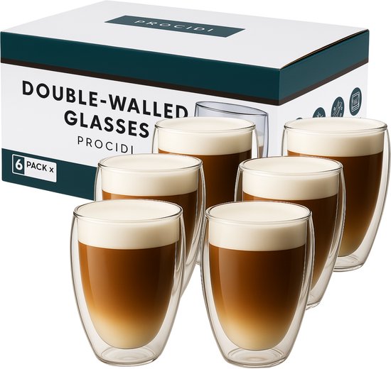 Procidi® Dubbelwandige Glazen – Koffieglazen & Theeglazen – 350 ml – Set van...