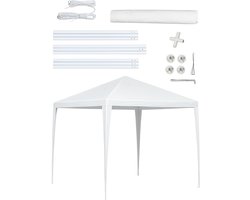 Kinzo Partytent 3x3 Meter - Waterdicht Paviljoen en Feesttent voor Tuin of Terras - Party Tent incl. Haringen en Scheerlijnen - Nokhoogte 2.5M - Kunststof - Wit
