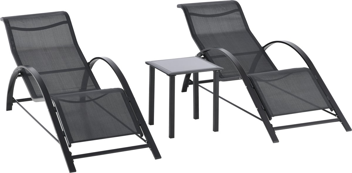Outsunny Gartenliege-Set Metall, Netzstoff Schwarz