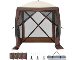 Gazebo-Tent, Luifel Met Vier Zijden, Opvouwbaar Met Verwijderbare Privacywanden En Gaasramen, 182x182 cm Snel Te Monteren Privacytent Met Klamboe, Bruin