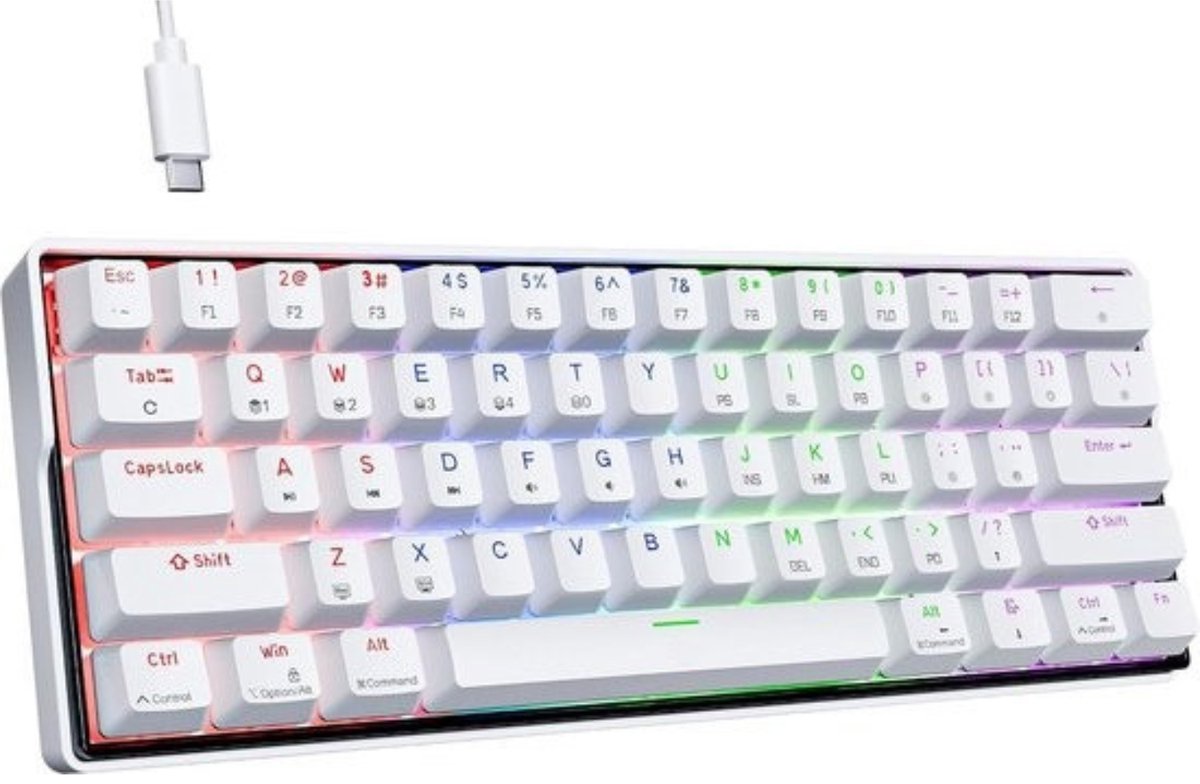 StayPowered Gaming Toetsenbord - Compact en Soepele Prestaties - 60% Mechanisch Toetsenbord - Rode Lineaire Schakelaars - RGB-Verlichting - N-Key Rollover - Afneembare Type-C Kabel - Brede Compatibiliteit - Wit - Levering Sneller dan Aangegeven!